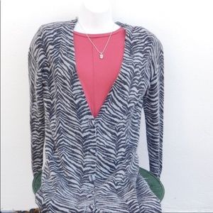 Jaquiline Riu Zebra print cozy fuzzy warm cardigan long grey and black M